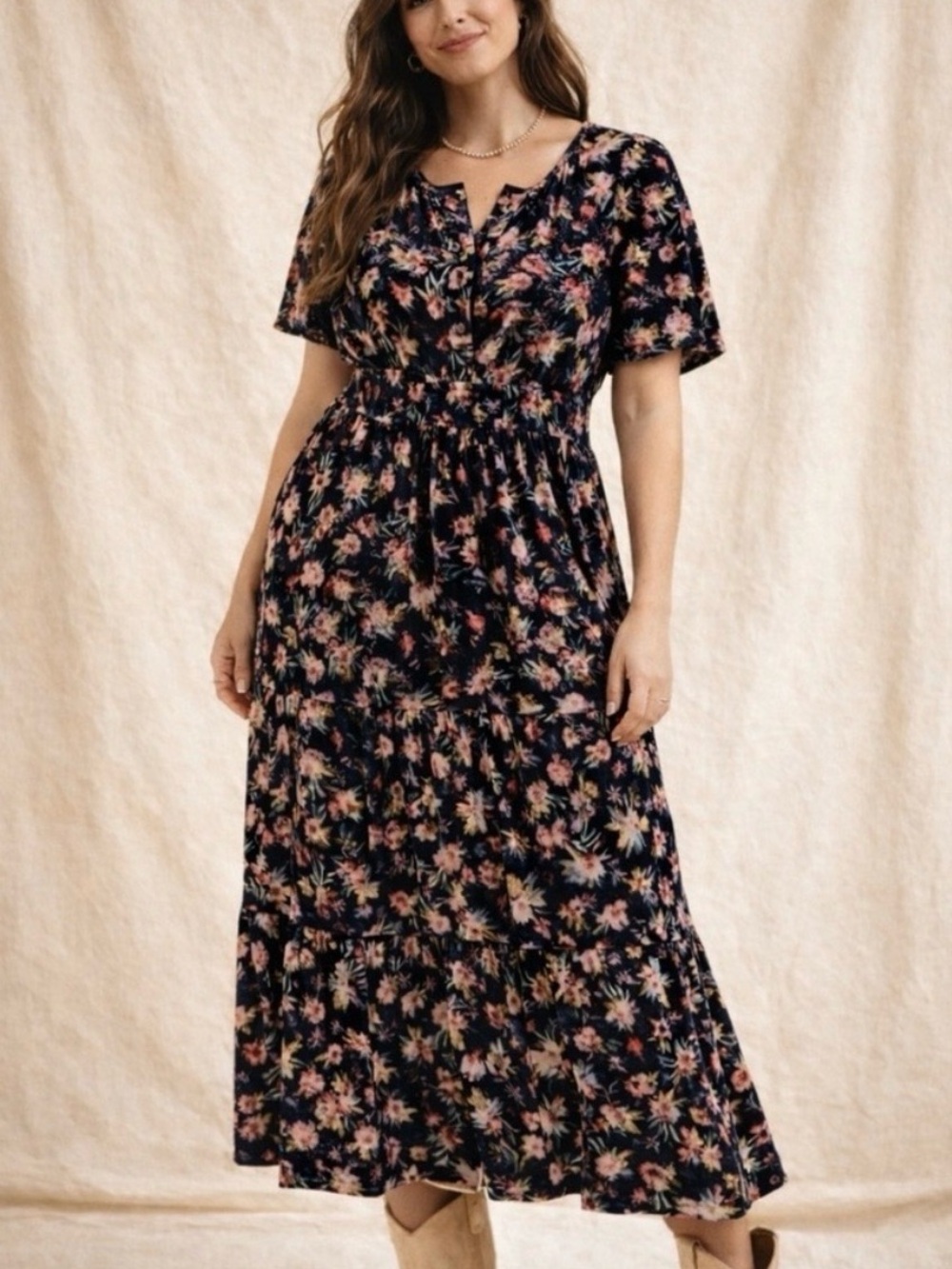 Natural Life Velvet Floral Maxi Dress